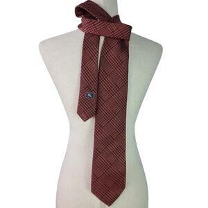 Burberry London  Rust Coral Red Black Brown Silk Tie